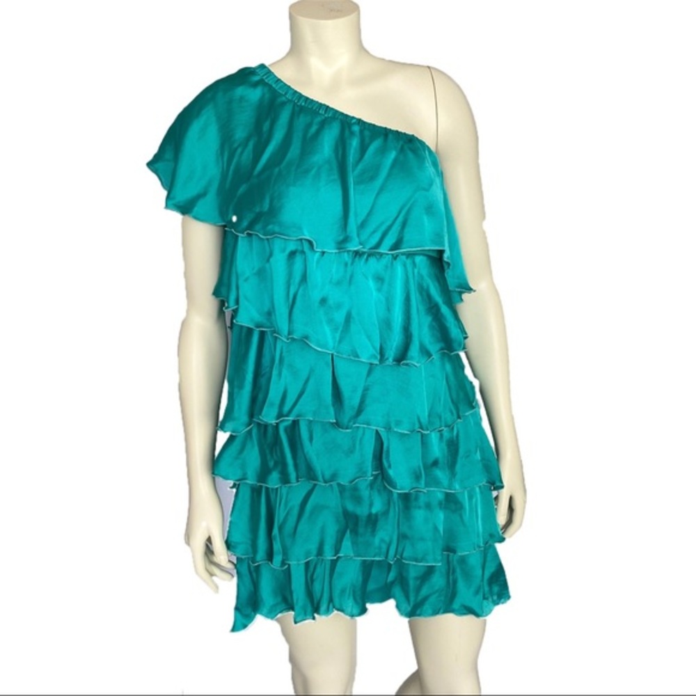 G.SEL One Shoulder Layer Mini Dress, Green